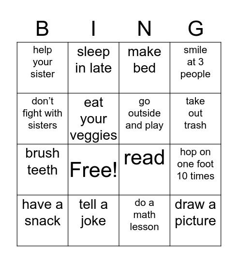 Home Schooling Bingo Card