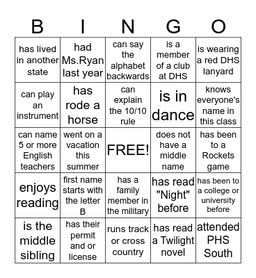 Untitled Bingo Card