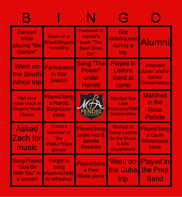 Pendel Music & Arts Bingo! Bingo Card