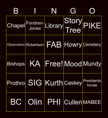 Places I've been Drunk at SU Bingo Card