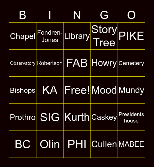 Places I've been Drunk at SU Bingo Card