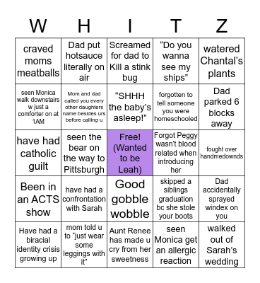 Whitlock Bingo Card