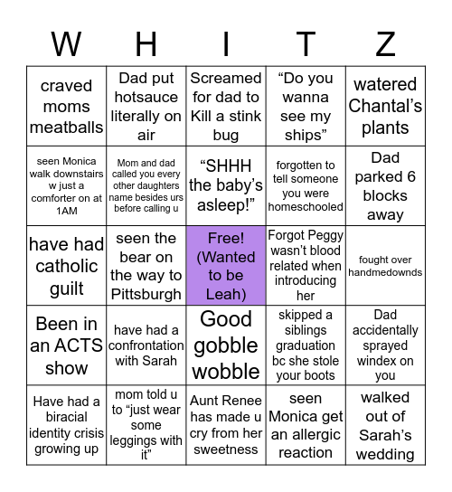 Whitlock Bingo Card