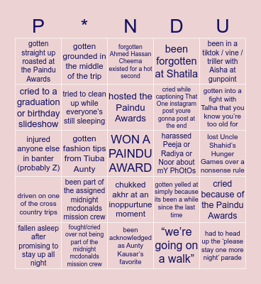 Bingo w/ The Paindus: have you ever... Bingo Card