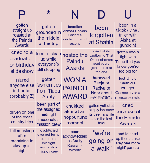 Bingo w/ The Paindus: have you ever... Bingo Card