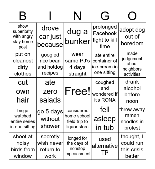 COVID BINGO BAD Bingo Card