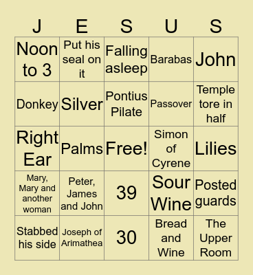 Holy Week Bingo Board Bingo Card