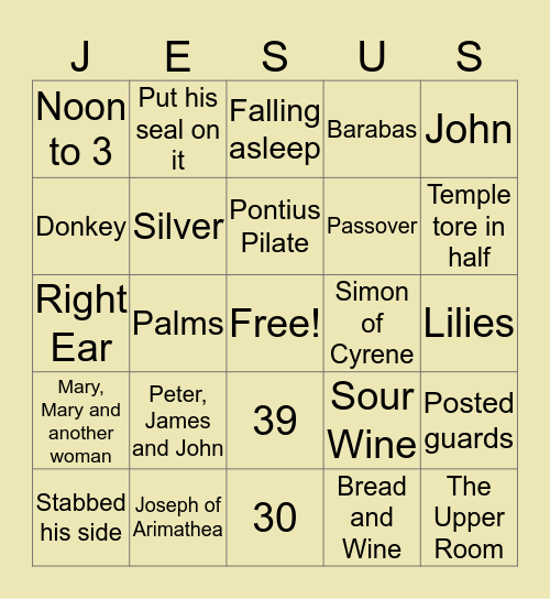 Holy Week Bingo Board Bingo Card