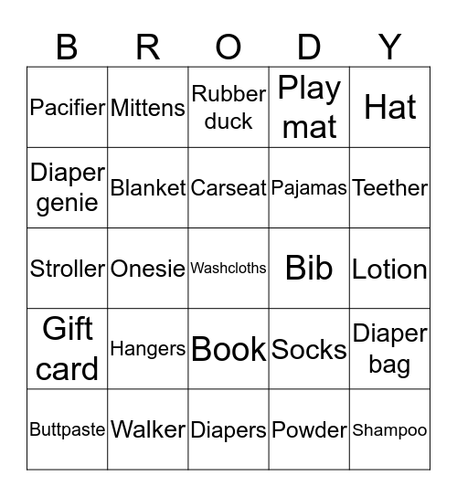 Emily's Baby Shower Bingo! Bingo Card