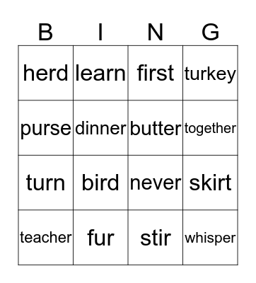 -ER Bingo Card