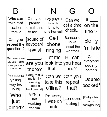 Conference Call Bingo Card