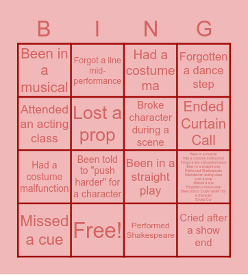 Theatre Bingo Card