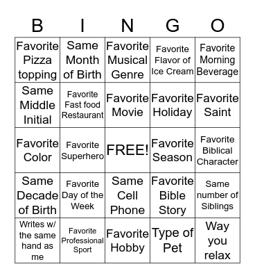 Getting to Know You Bingo Card