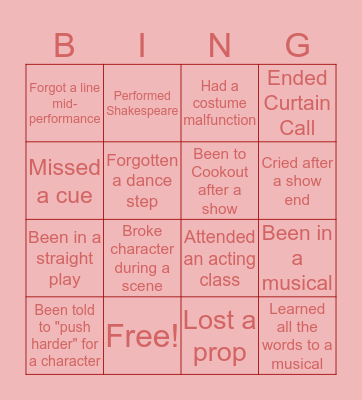 Theatre Bingo Card