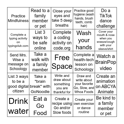 Health-Tech at Home Bingo Card