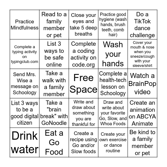 Health-Tech at Home Bingo Card