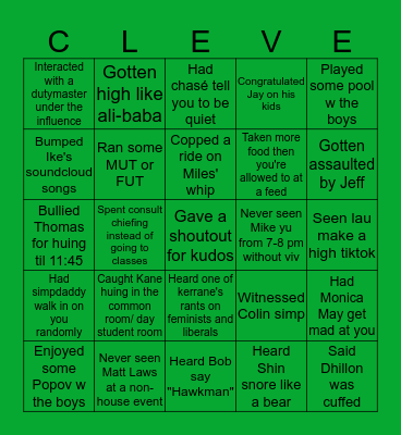 Da Cleve House Bingo Card