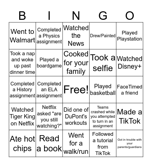 The Light Quarantine Bingo Card