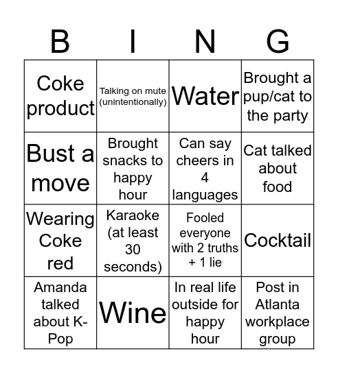 Happy hour BINGO! Bingo Card
