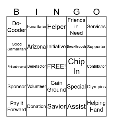 Special Olympics of AZ Bingo Card