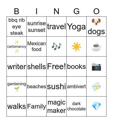 Carol’s Bingo Card