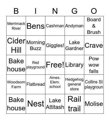 Awesome Amesbury Bingo Card
