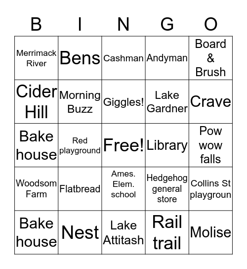 Awesome Amesbury Bingo Card