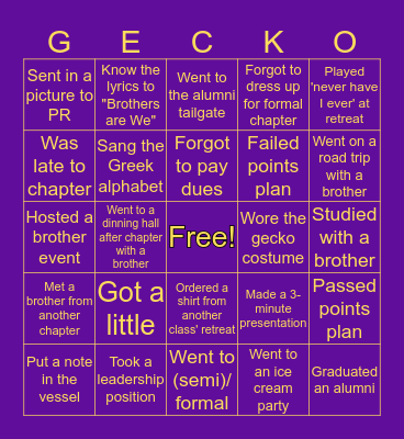 Phi Sigma Pi Bingo Card