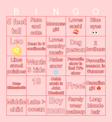 Becca’s Bingo Card