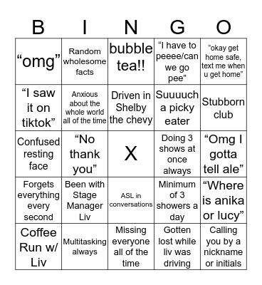 Olivia Bingo :) Bingo Card