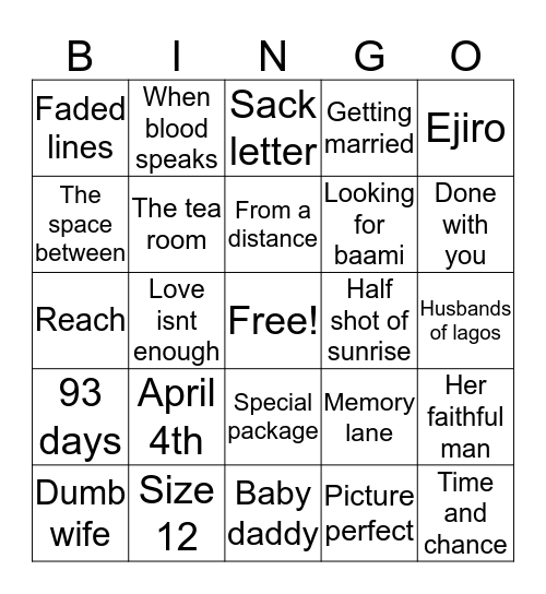 Favourite irokotv movies Bingo Card
