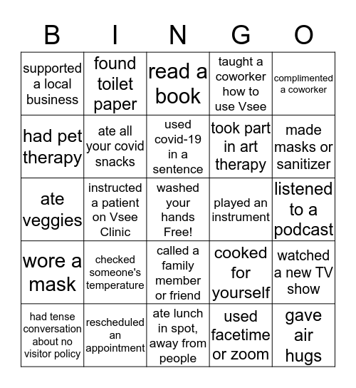 COVID BINGO Card