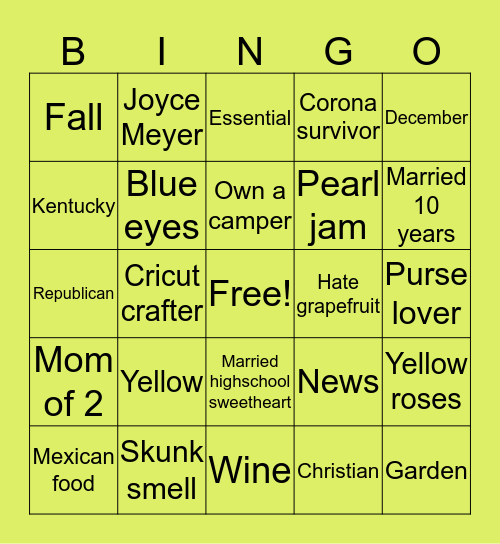Cammie Bingo Card