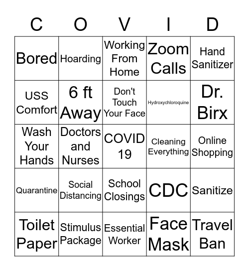 COVID-19 Bingo Card