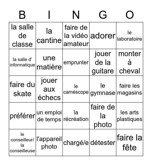 Fr 3 - Chap 1 Voc  1  Bingo Card