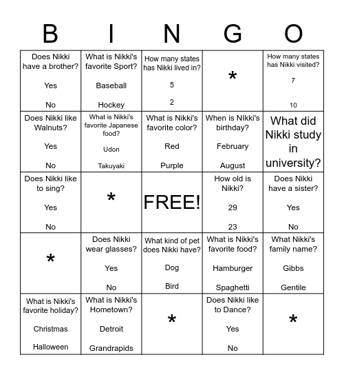 Untitled Bingo Card