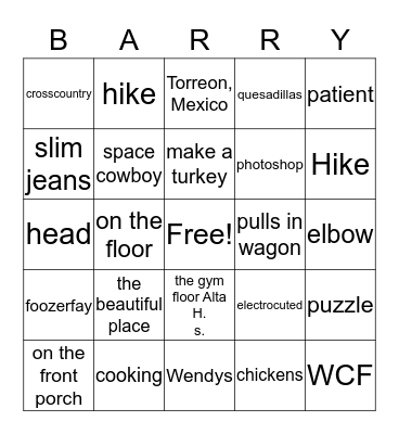BARRY Bingo Card