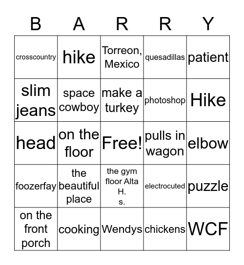 BARRY Bingo Card