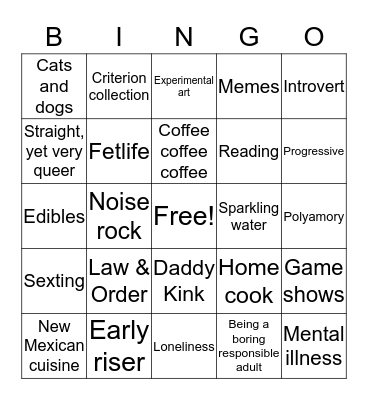 Anthony Bingo Card