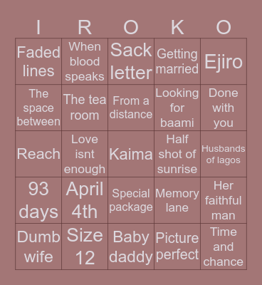 Favourite irokotv movies Bingo Card