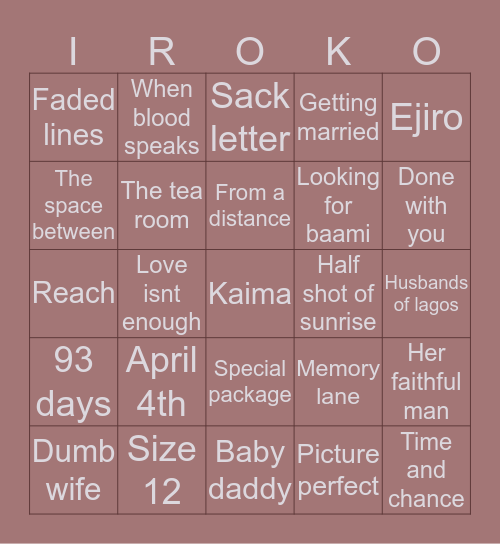 Favourite irokotv movies Bingo Card