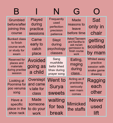 Our bingo challenge Bingo Card