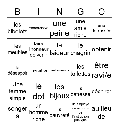 Fr 4 - La Parure Parties 1 - 3  Bingo Card