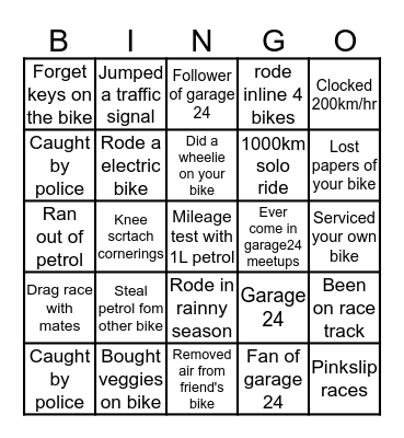 Bike Bingo by Garage 24 Bingo Card