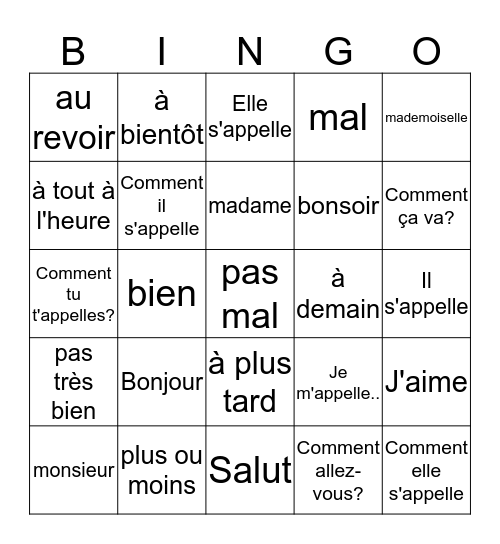 Fr 1 - Bingo Ch 1 Voc 1  Bingo Card