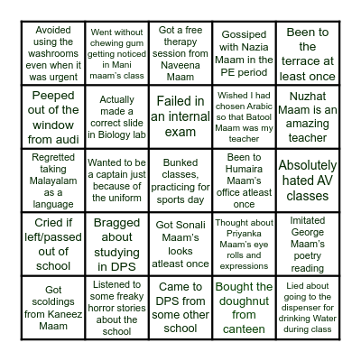DPS Bingo Card