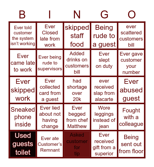 Esporta waiting staffs 😂  Things you’ve done Bingo Card