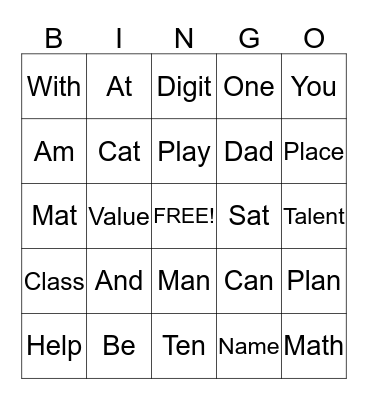 Short /a/ Sound! Bingo Card