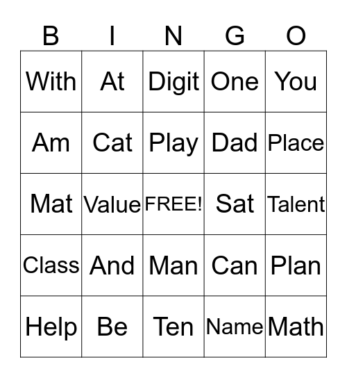 Short /a/ Sound! Bingo Card