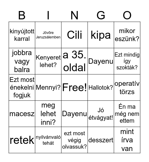 Karantén Széder bingo Card